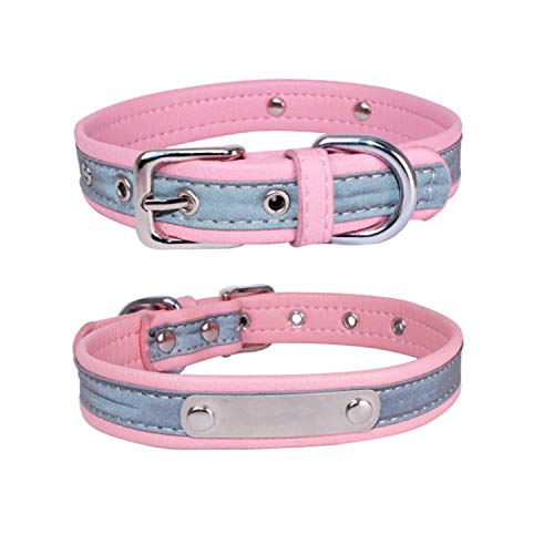 Custom Personalized Reflective Cat Dog Collar and Leash Set with Engraved Name Plate Pink Puppy Kitty Dog Cat Collar and 4 FT Leash Set for Small Medium Large Girl Boy Dogs Cats - color: Pink, size: XS (6.3-8.7in)