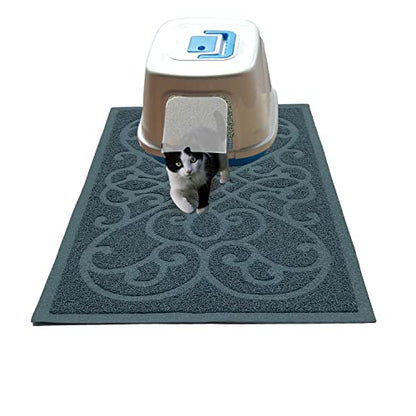 PetLike Cat Litter Box Mat, Thick Kitty Litter Trapping Mat, Durable,Waterproof &Washable with Non-Slip Backing, Soft on Kitty Paws and Easy to Clean, BPA Free - color: Sliver Blue, size: 35x24