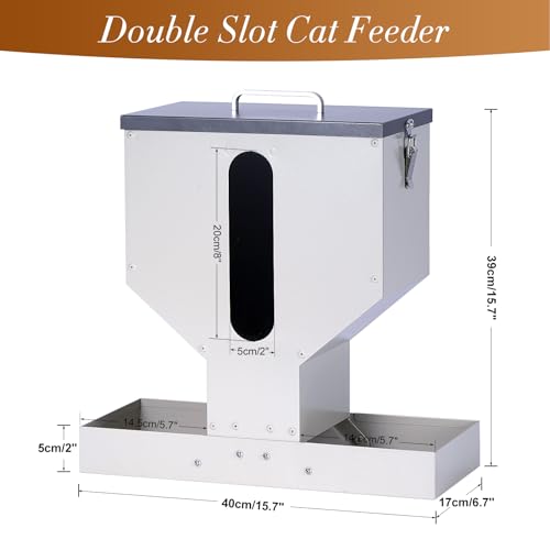 Automatic Cat Feeder 2 Cats Gravity Dual Cat Feeder Auto Dry Food Dispenser with Strong Anti-Jam Galvanized Steel Pet Food Station Indoor & Outdoor
