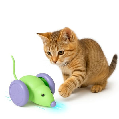 Interactive Cat Toy, USB Rechargeable Rolling Mouse with LED, Automatic Motion-Activated Chase Toy, Quiet Indoor Exercise for Cats & Kittens