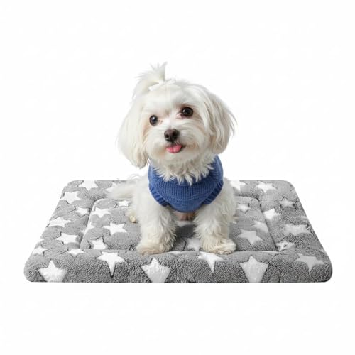 Dog Bed Mat, Reversible Dog Crate Pad for Small Medium Dogs & Cats, Soft Washable Kennel Mat with Non-Slip Bottom, Lightweight Pet Bed for Crate, Cage, Home and Travel(Gray Star, 24" L*18" W*1.5" Th) - color: Grey, size: 24"L*18"W*1.5"Th