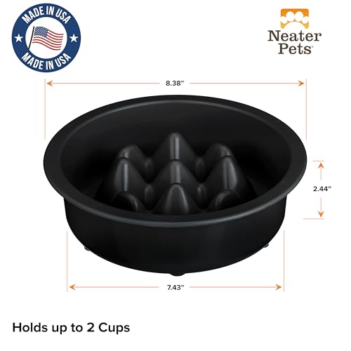 The Niner Slow Feed Bowl - Raised Peaks Slow Down Pets Eating - Fits Elevated Feeders Including Neater Feeder Large Sizes - Gentle on Teeth and Gums - Holds up to 2 Cups (Black) - color: Black