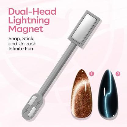 modelones Cat Eye Gel Polish Nail Magnet, 3-in-1 Cat Eye Magnet Pen & Heart-Shaped for Nail Art Tool Cylindrical & Ball &Lightning Circle Cat Eye Magnet for Cateye Gel Polish DIY Salon - color: A A 3-in-1 Double Head Cat Eye Magnet
