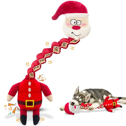 Christmas Large Interactive Dog Toys: Squeaky Plush Stuffed Dog Toy for Large Dogs - Big Chew Santa Dogs Toys for Puppy Small Medium Large Breeds - color: Dark Red