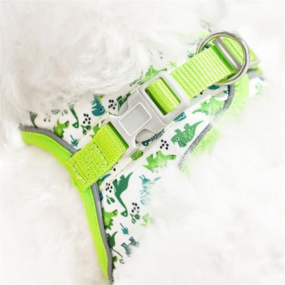 Step in Dog Harness No Pull Dinosaur Adjustable Soft Mesh Padded Reflective Pet Vest Harness and Leash Set for Small Medium Dogs - color: Green, size: XXS(neck:8.5"-9.5",chest:10"-11.5")