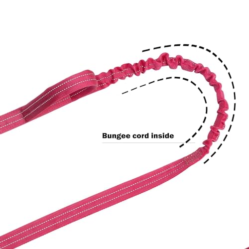 ICEFANG Tactical Dog Leash,K9 Training Walking Bungee Lead with 2 Control Handle,Heavy Duty Quick Release Metal Clasp,for Medium Large Breed (Reflective Rose, 6 FT) - color: Rose, size: 6 FT
