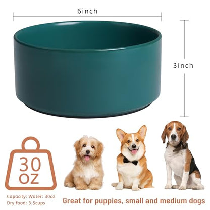 Ceramic Dog Bowls, Non Slip Dog Food and Water Bowl with Silicone Base, Heavy Pet Feeding Bowl for Small, Medium, and Big Dogs (Green, 6 Inches) - color: Green, size: 6 Inches