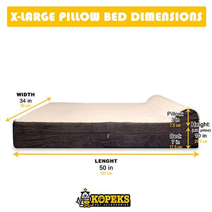 KOPEKS Jumbo Orthopedic Dog Bed - 7-inch Thick Memory Foam Pet Bed with Pillow with Removable Cover & Free Waterproof Liner - for Large Breed Dogs, XL, Brown-Plush Top - color: Brown-Plush Top