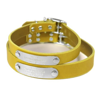 Handmade Personalized Bridle Leather Dog Collar, Engraved Stainless Steel Nameplate (Mustard Yellow) - color: Mustard Yellow