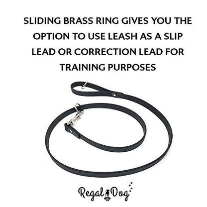 Regal Dog Products Waterproof Leash – 5 ft. Black Dog Leash with Easy to Use Collar Hook, Lightweight, and Proof Training Pet Lead with Vinyl-Coated Webbing for Small, Medium, Large, or XL Dogs - color: Black
