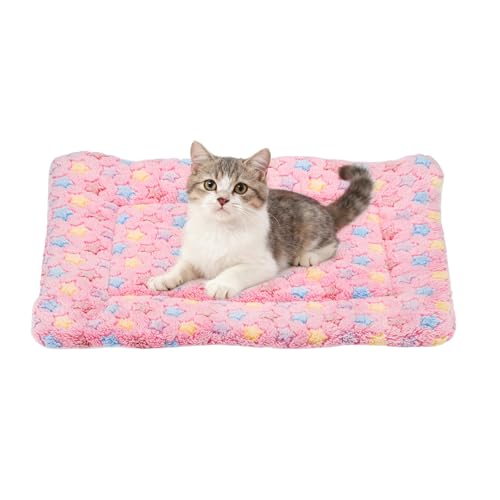 Dog Cat Bed Mat, Soft Coral Fleece Pet Cushion Pad with Cute Star Print, Warm Washable Pet Bed 19x13 Inches, (Pink), Intended for Medium Small Dog Cat - color: Pink, size: 19x13 inch