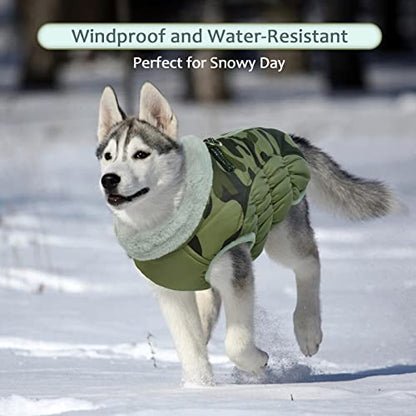Lelepet Dog Coat Warm Dog Winter Coat Waterproof Dogs Jacket with Harness Built in Reflective Pet Fleece Vest Zip-Up Cold Weather Coats for Dogs Turtleneck & Windproof Coats Chihuahua Green Camo XS - color: Camo, size: X-Small