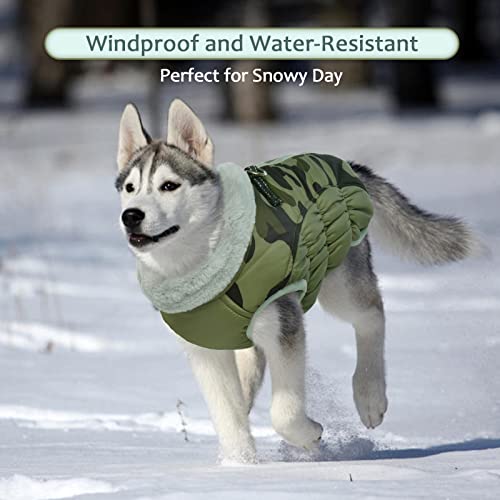 Lelepet Dog Coat Warm Dog Winter Coat Waterproof Dogs Jacket with Harness Built in Reflective Pet Fleece Vest Zip-Up Cold Weather Coats for Dogs Turtleneck & Windproof Coats Chihuahua Green Camo XS - color: Camo, size: X-Small