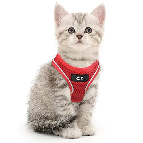 TwoEar Dog Vest Harness Reflective, No-Pull Pet Harness Easy Control with Breathable Mesh, Soft Puppy Step-in Harness No-Choke for Outdoor Walking, Training for Small Dogs, Cats(XS, Red) - color: Red, size: XS(Neck:12.2-13.0"/Chest:14.2-16.1")