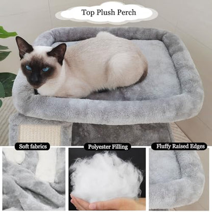 Small Cat Tree for Indoor Cats, Cat Tower with Scratching Post and Board, Cat House with Perch for Kitten, Stable Condo and Stand (Light Grey) - color: Light Grey