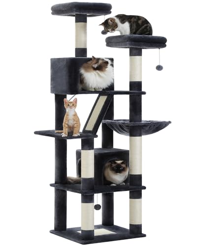 MUTTROS Tall Cat Tree 70.9"- Cat Tower with 6 Scratching Posts, Multi-Level Climbing Tower with 2 Condos, 2 Scratching Boards, 2 Top Beds & Hammock for Indoor Large Medium&Small Cats, Dark Gray - color: Dark Gray, size: 70.9inch