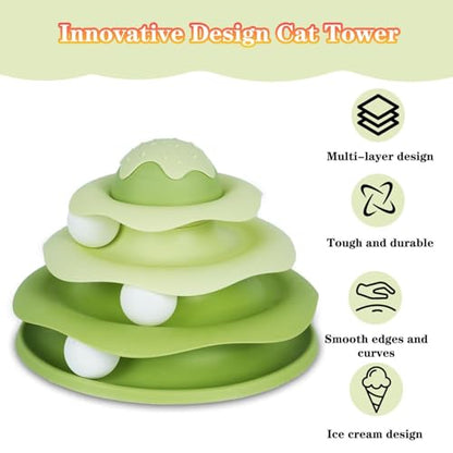 Cat Ball Track Toy, Cat Ball Tower, Multi-Level Design Cat Ball Track Toy, 3 in 1 Automatic Interactive Kitten Toy, Easy to Disassemble, Easy to Clean, Meet Your Cat's Exercise Needs (Green) - color: Green