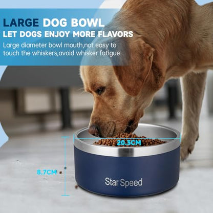 StarSpeed Stainless Steel Dog Bowl. Large Dog Water Bowl with Rubber Bottom, Drop Resistant, Keeps Cold, Holds 8 Cups (64oz, Navy Blue) - color: Navy Blue, size: 64oz
