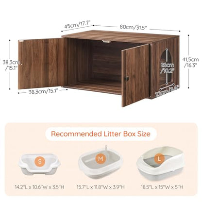 HOOBRO Cat Litter Box Enclosure, Hidden Litter Box Furniture with Side Entry, Litter Box Cabinet, Indoor Cat House, End Side Table, 31.5"L x 17.7"W x 16.3"H, for Living Room, Bathroom, Walnut WL40MW01 - color: Walnut