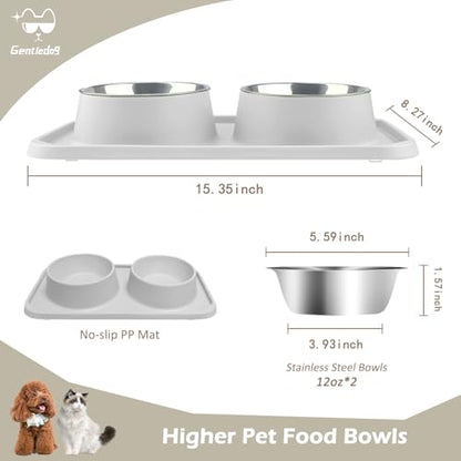 Cat Bowls for Food and Water, Premium Removable Stainless Steel Double Bowls with Non-Slip Bottom & Elevated Stand for Pet and Small Dogs,Upgrade Non-Spill Cat Food Feeder (Light Grey) - color: Light Grey-New