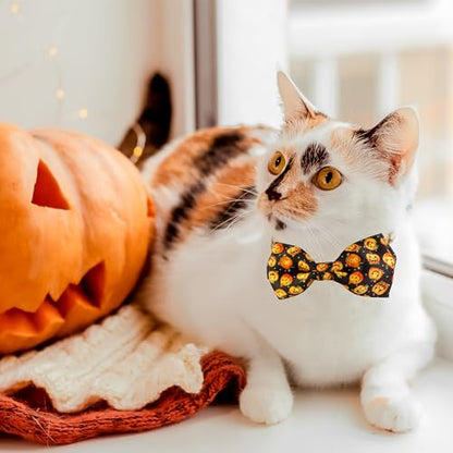Halloween Cat Collar with Bell, Kitty Kitten Holiday Bow tie Collar Breakaway 2 Pack for Girl and Boys Male Female cat - color: Pattern E