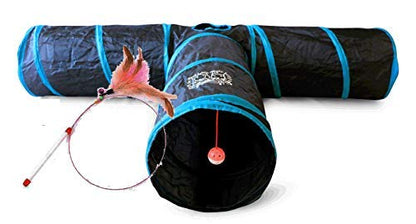 Feline Ruff Premium 3 Way Cat Tunnel. Extra Large 12 Inch Diameter and Extra Long. A Big Collapsible Play Toy. Wide Pet Tunnel Tube for Other Pets Too! - color: Black/Blue