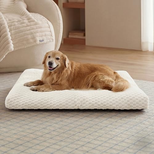 Bedsure XXL Washable Dog Bed for Crate, Soft Fluffy Bubble Fleece Pet Bed Mat for Deep Sleep, Non-Slip Machine Washable Kennel Sleeping Pad for Extra Large Dogs, for Crate/Floor/Car, 47"x29"x4", Beige - color: Beige, size: 47x29x4