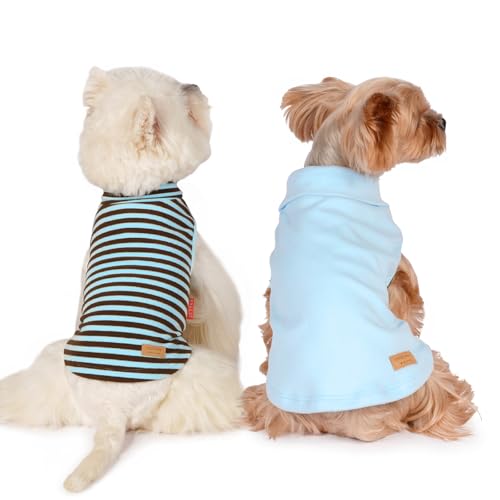 KYEESE 2Pack Dog Sweater Turtleneck Small Pets Sweaters Warm Pet Coats Soft Pets Clothes Pullover Pets Sweatshirt Dog Sweaters for Small Dogs Male Stretchy Dogs Clothes - color: 6# Stripe+blue, size: Medium (7-11lbs)