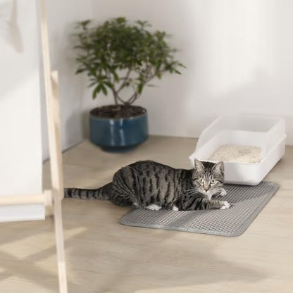 Cat Litter Trapping Mat, 27"x19" Universal Fit Litter Box Floor Mat, Hexagon Grids & Anti-Leak Base, Machine Washable, Non-Slip Kitty Mat for Most Homes, Gray - color: Gray
