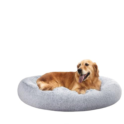 Amazon Basics Washable Donut Pet Bolster Faux Fur Bed with Removable Cover, Anti-Slip Bottom for Dog, Grey, 45" x 45" - color: Grey, size: 45" x 45"