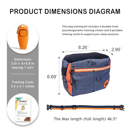 Dog Treat Pouches Bag for Training – Removable Liners, Large Opening Capacity Treat Bag with Clicker, Training Guide, Waist Strap Clip Treat Fanny Pack for Dog Training and Walking