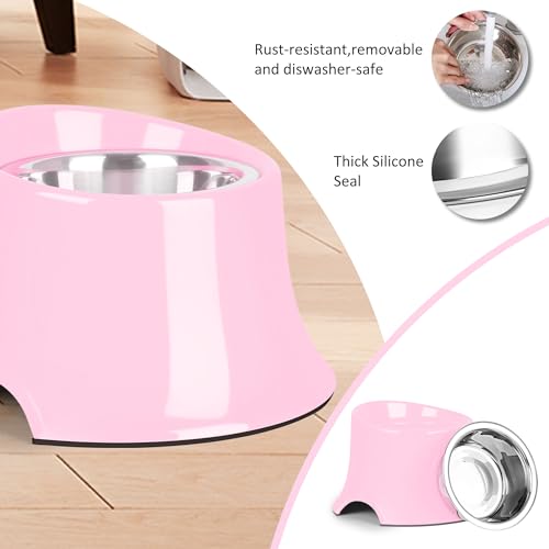 Tilted Elevated Dog Bowls Non-Slip & Non-Spill Pet Feeder with Elevated Detachable Melamine Stand, High Capacity Tilted Dog Bowl for Medium Small Size Dogs M/2 Cup Pink - color: Pink, size: M/2 Cup