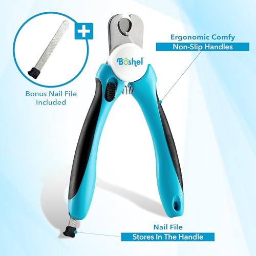 Boshel Large Dog Nail Clippers with Safety Guard to Avoid Over-Cutting Nails and Free Nail File, Razor Sharp Blades, Professional at Home Grooming - size: Large/Medium