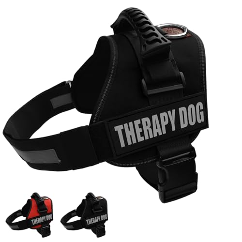 Albcorp Reflective Therapy Dog Vest Harness with 2 Removable Patches, Adjustable Woven Nylon, for Therapy Visits and Volunteer Programs, Black, Large - color: Black, size: L 27''- 36'' Girth