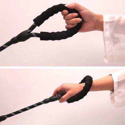 Dog Leash with Soft Padded Handle & Silver Reflective Strips - 24-Inch Heavy Duty Nylon Dog Lead, Anti-Chew Layer, 360° Swivel Clip for Tangle-Free Walking (Black)