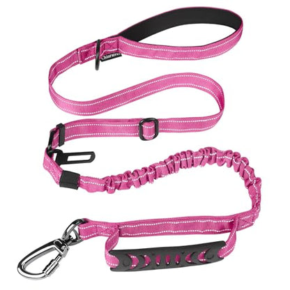 Heavy Duty Dog Leash for Medium Large Dogs that Pull,4-6FT Shock Absorbing Bungee Tactical Dog Leash with Control Padded Handle and Car Seatbelt, Reflective Lead for Walking Training,Pink - color: Pink