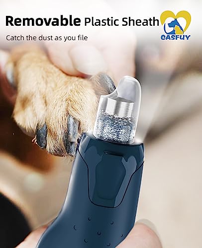 Casfuy Dog Nail Grinder Quiet - (45db) 6-Speed Pet Nail Grinder with 2 LED Lights for Large Medium Small Puppy Dogs/Cats, Professional 3 Ports Rechargeable Electric Dog Nail Trimmer with Dust Cap - color: Blue