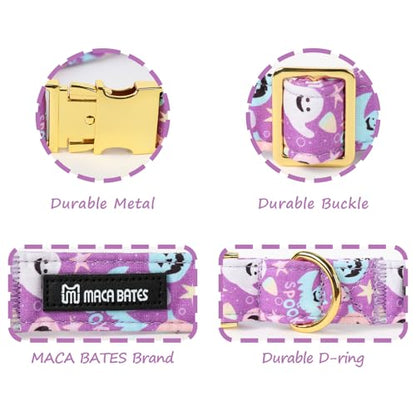 Maca Bates Halloween Dog Collar Spooky Ghost Dogs Collars Purple Puppy Colar Durable Soft Adjustable Birthday Gift for XS Small Medium Large XL Girls Boys Male Female Dogs Pet with Metal Buckle - color: Halloween-Basic-purple ghost, size: S