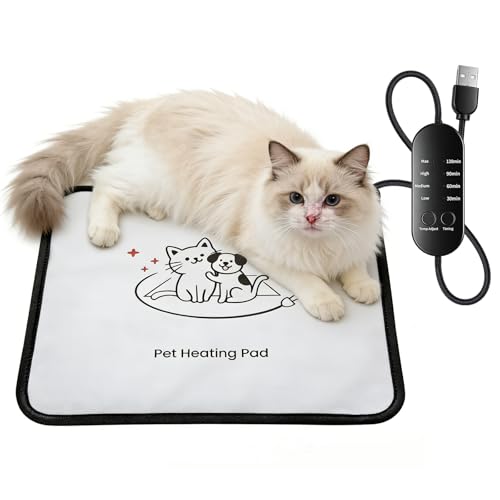 ADD.HERES Heated Cat Bed, Waterproof Adjustable Temperature Dog Cat Heating Pad with Timer, Indoor Pet Heating Pad for Cats Dogs Electric Pads for Dogs Cats, Pet Heated Pad