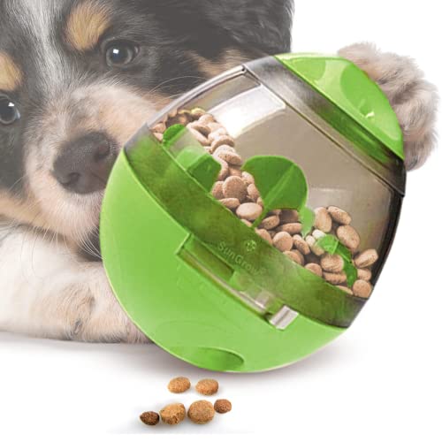 SunGrow Puppy, Small Dog Breeds, and Cat Treat Ball, Slow Pet Feeder, Boredom Buster, Adjustable Food Dispenser, Ends Naughty Chewing and Bloat, Encourages Exercise, Interactive Puzzle Feeder, 4.6” - color: Green