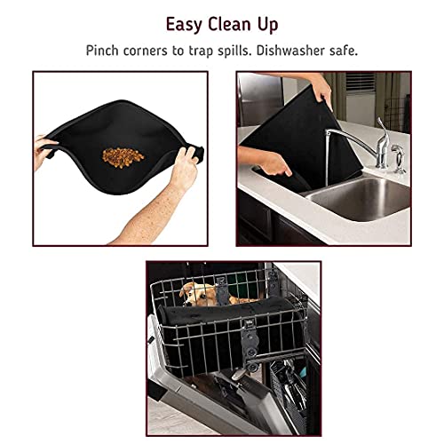 Leash Boss 2-Cup Slow Bowl and XL Mat - Silicone Food Mat (25"x17", Black) and 2-Cup Maze Dog Dish (Gray)