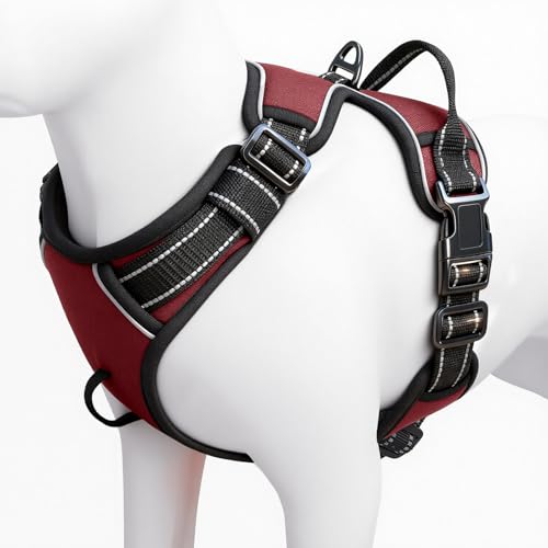 No Pull Dog Harness, No Chock Reflective Adjustable Soft Padded Pet Vest with Easy Control Handle, Easy Wearing with Stylish, Reinforced Knot, 2 Buckles - color: Neon Fuchsia, size: X-Small