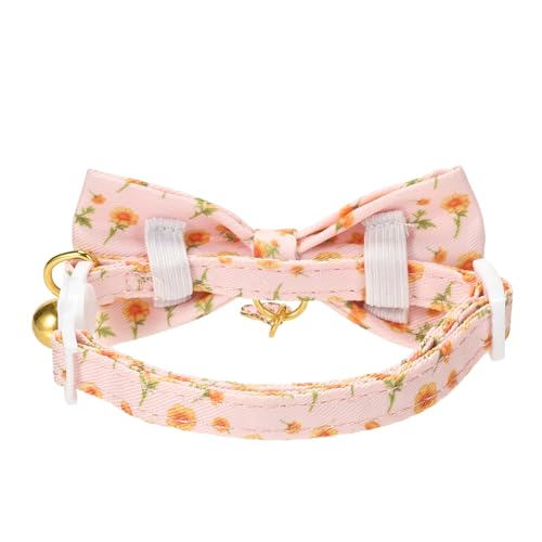 2 Pack Cat Collars, Removable Bowtie, Floral Pattern, Safety Breakaway Clasp, Adjustable for Cats.(Adult Cat,Mint Green and Lt Pink with Floral) - color: Mint Green+ Lt Pink