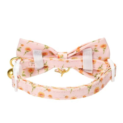 2 Pack Cat Collars, Removable Bowtie, Floral Pattern, Safety Breakaway Clasp, Adjustable for Cats.(Adult Cat,Mint Green and Lt Pink with Floral) - color: Mint Green+ Lt Pink