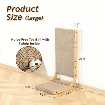 Zakkart 2-Pack Cat Scratching Board, 25.6'' Tall Cardboard L Shape Vertical Cat Scratchers for Indoor Cats, Cat Scratching Post for Wall and Couch, Large - size: Large 2PC (25.6'' tall)