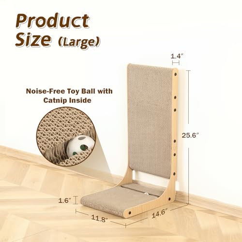 Zakkart 4-Pack Cat Scratching Board, 25.6'' Tall Cardboard L Shape Vertical Cat Scratchers for Indoor Cats, Cat Scratching Post for Wall and Couch, Large - size: Large 2PC (25.6'' tall) (Pack of 2)