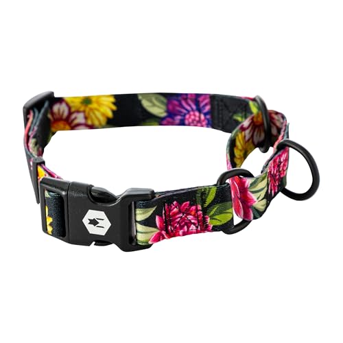 Wolfgang Heavy Duty Martingale Dog Collar with Quick Release Nylon Buckle for Walking & Training, DarkFloral Print, Large - color: DarkFloral Print, size: Large (1 Inch x 18-22 Inch)