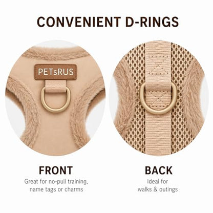 Premium No-Pull Dog Harness Soft Neoprene & Breathable Mesh Vest with Front & Back Clip D-Rings Adjustable Lightweight Walking Harness for Puppies, Small & Medium Dogs (Beige Fur Trim, M) - color: Beige Fur Trim, size: M: Neck=15.4-20.1''/Chest=18.1-24.4'