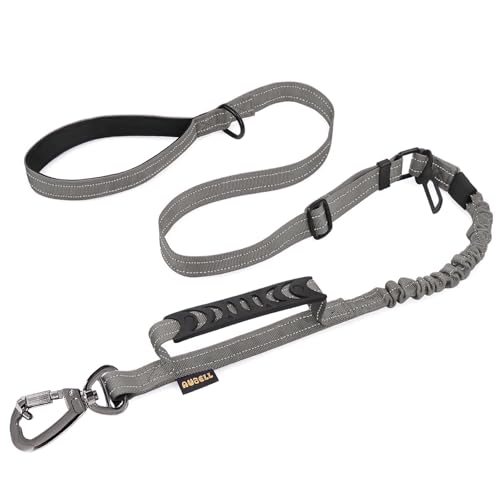 AUBELL Tactical Dog Leash Heavy Duty,4-6ft Reflective Strong No Pull Bungee Leash for Medium Large Dogs with Comfortable Padded Double Handle,Car Seat Belt,360 Degree Rotating Carabiner,Grey - color: M/L-Grey(4-6FT)