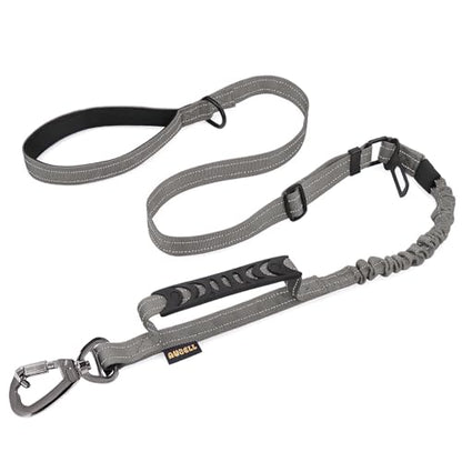 AUBELL Tactical Dog Leash Heavy Duty,4-6ft Reflective Strong No Pull Bungee Leash for Medium Large Dogs with Comfortable Padded Double Handle,Car Seat Belt,360 Degree Rotating Carabiner,Grey - color: M/L-Grey(4-6FT)